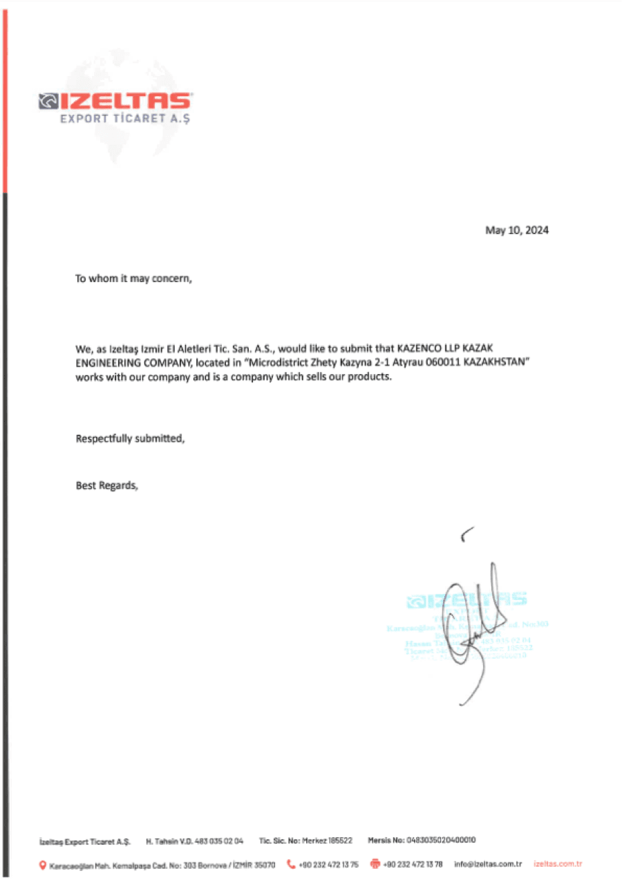 İzeltaş Commercial Reference Letter preview